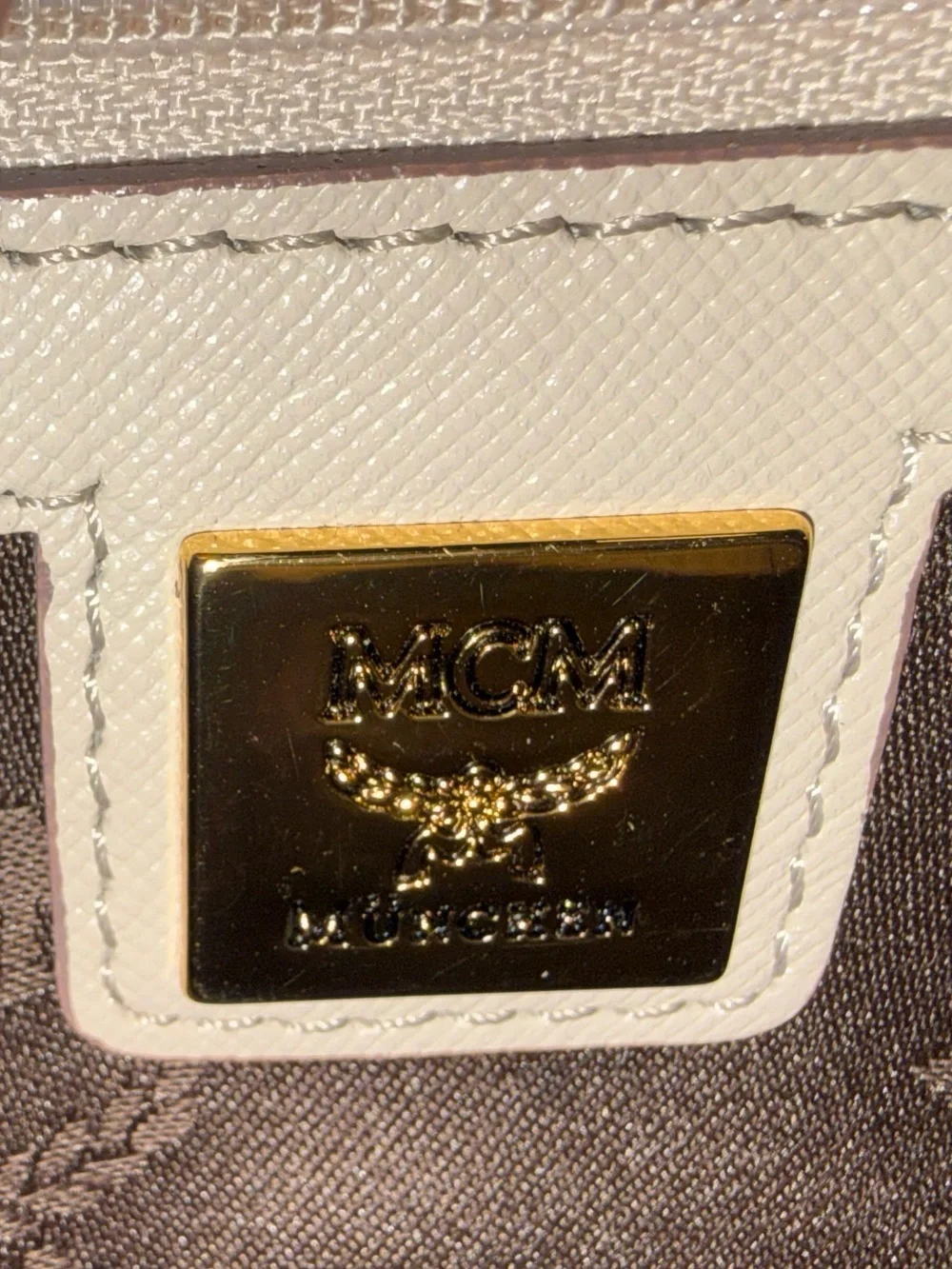 MCM Women's Leather Satchel Bag in Light Beige with FREE bag Scarf and COA 😍